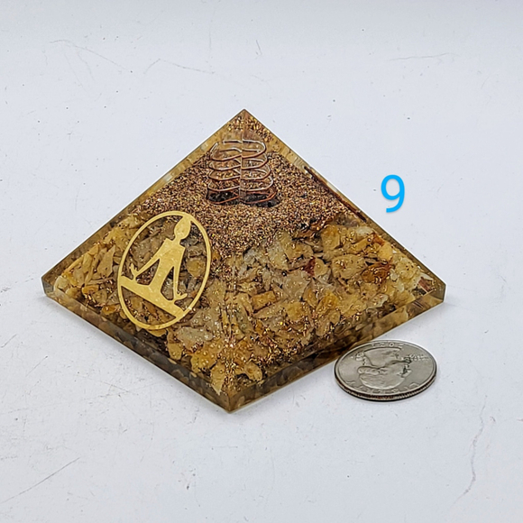 Golden Healer Orgonite Pyramid with Golden Yoga Symbol Meditation Yoga - Picture 2 of 3
